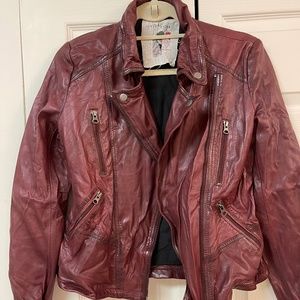 Free People Red Leather Jacket Coat Moto Size 8 M L